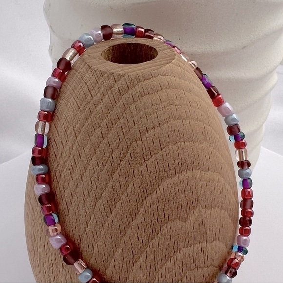 STRETCH Beaded Anklet Purple Red Pink Size 9 - Picture 5 of 15